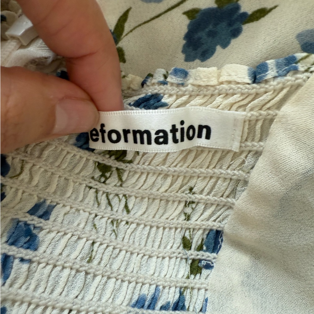 Reformation Enya Midi Dress Clarita Blue Floral Smocked Tie Strap Sweetheart 12 - Picture 9 of 12